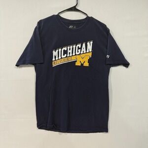 Russell Athletic T-Shirt Men's Large Navy‎ Michigan Wolverines Graphic Tee